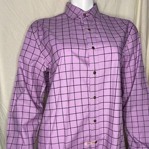 Fashion Long Sleeve Plaid Button Down Shirts Casual Dress Shirt Lavender